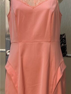 Kensie Coral-Pink Lace-Trim Midi Dress